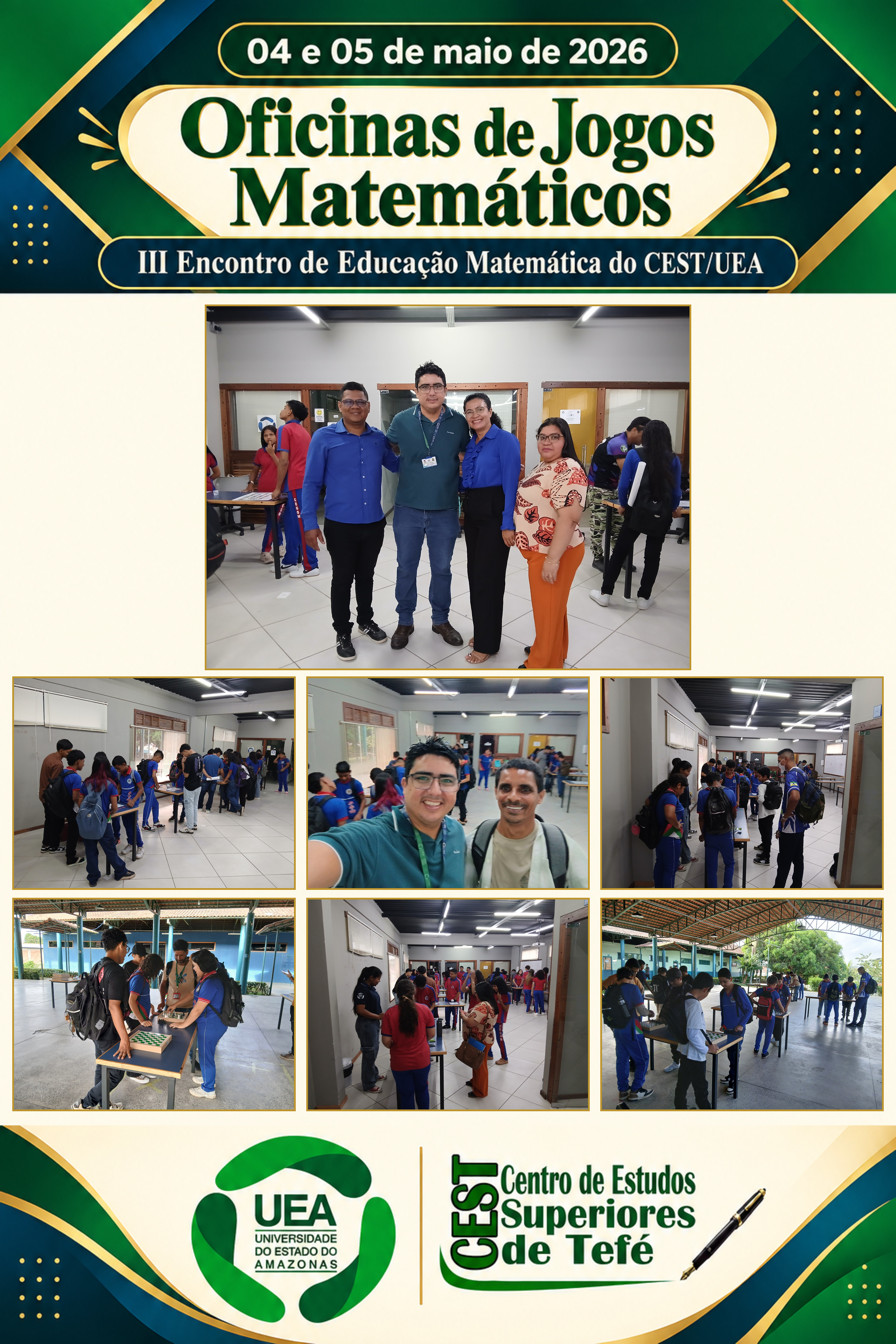 Segunda colagem das oficinas de jogos matemáticos, com os logos da UEA e do CEST
