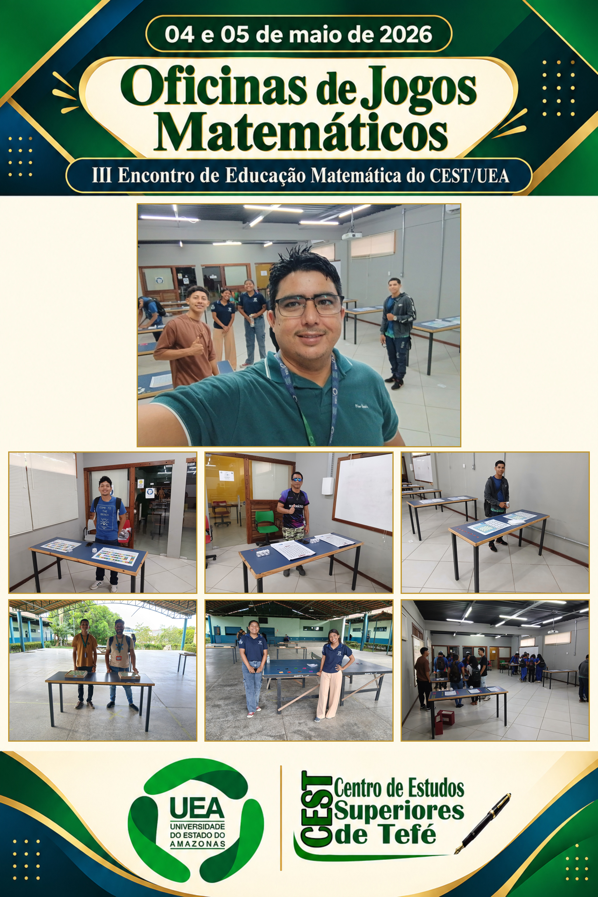 Primeira colagem das oficinas de jogos matemáticos no III Encontro de Educação Matemática do CEST/UEA