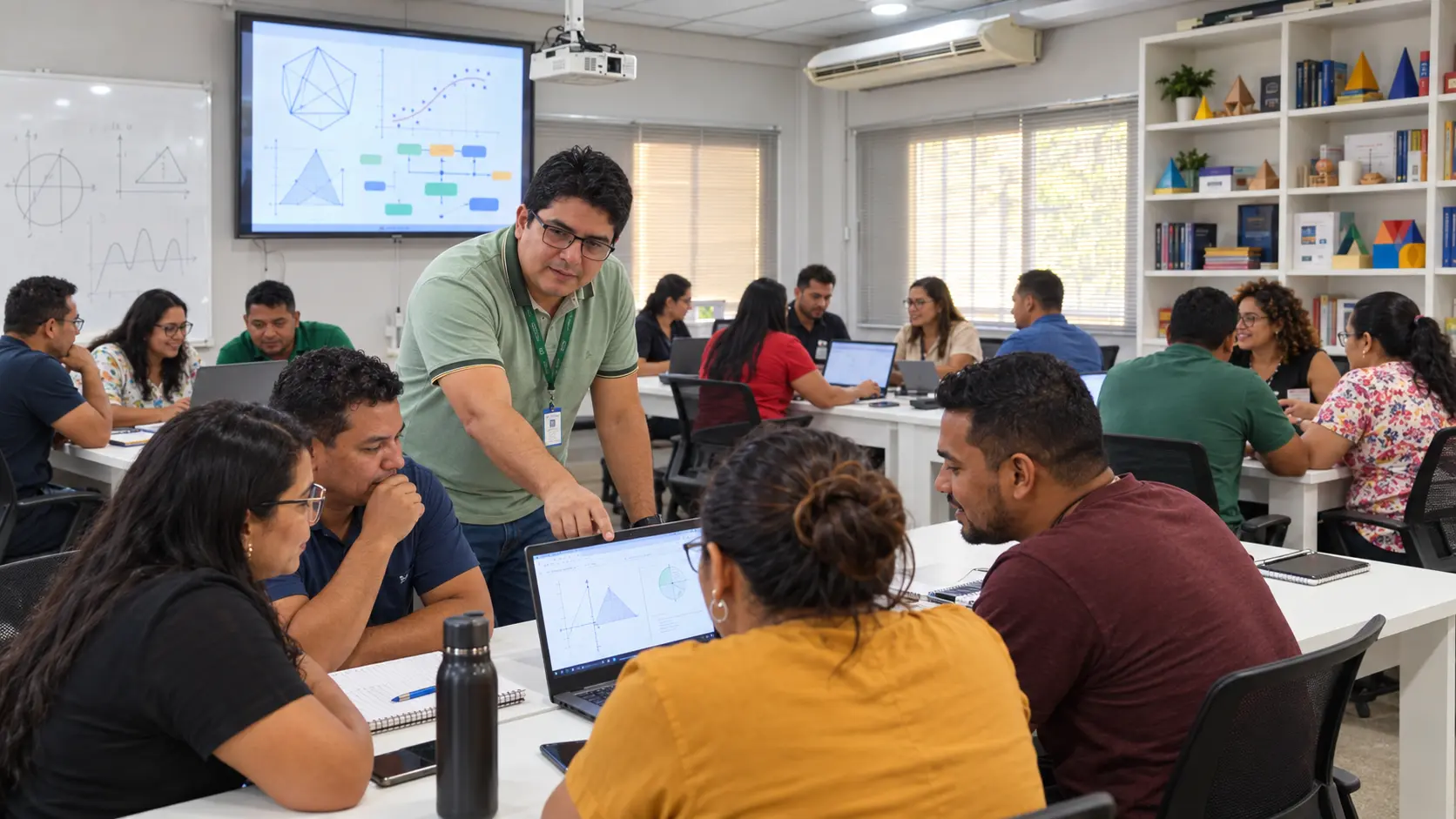 Representação em realismo estilizado do professor Fernando Soares Coutinho orientando professores de Matemática da SEMED no Laboratório de Matemática 1 do CEST/UEA