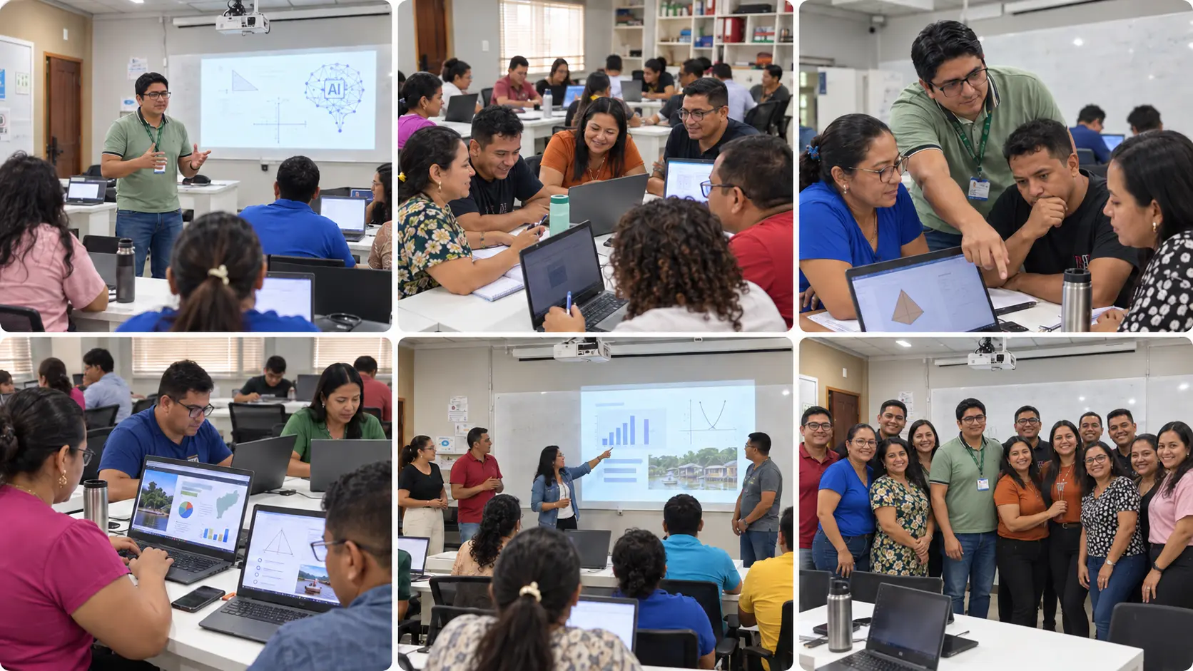 Mural ilustrado com seis momentos da formação de professores de Matemática da SEMED das zonas urbana e rural de Tefé